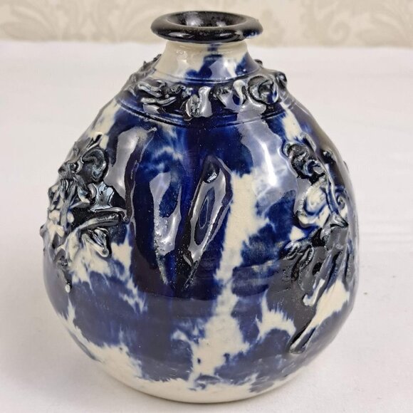Blue & White Handcrafted Stoneware Pottery Incense Holder/Bud Vase Vintage - Picture 2 of 9